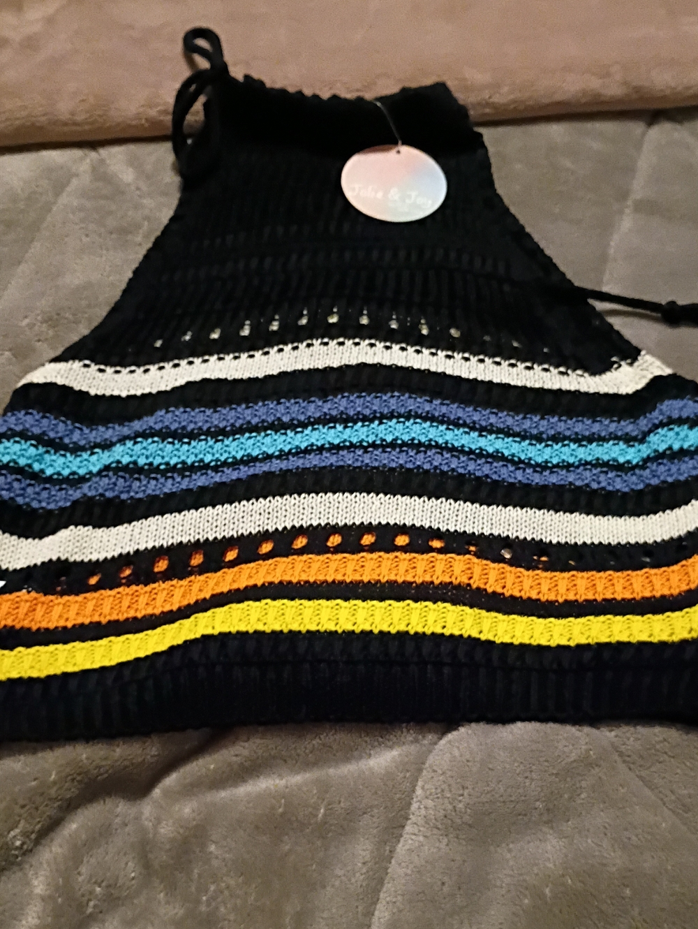 Jolie & Joy Black Striped Knit Halter Tank Top